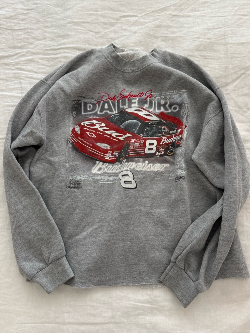 Vintage Dale Earnhardt Jr Budweiser NASCAR Crewneck Sweatshirt Raw Hem